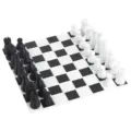 Modern black and white chess set with 3D faceted plastic pieces and board game - Portable Chess Set