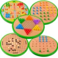 Children wooden 5-in-1 board game set educational toy flying chess checkers gomoku - 5-in-1 Board Game Set