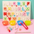 Tableau d'association alphabet en bois jouet educatif Montessori avec peche magnetique - Tableau de pêche et d'association de lettres majuscules