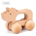 Holz Schiebespielzeug Auto für Kleinkinder, natürliches Massivholz Greifwagen Tier mit glatten Rädern. - Kuh