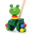 Hölzernes Baby-Schiebespielzeug mit süßem Tierdesign, idealer Lauflernwagen für Kleinkinder. - Frosch