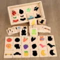 Rompecabezas de emparejamiento de sombras de madera juguetes educativos Montessori para aprendizaje - Estilo de Caja de Madera