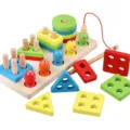 Pädagogisches Holz Montessori Formensortierer Spielzeug Set mit Stapelblöcken und Angelspiel. - Klassisches Angel- & Stapelsäulen-Set