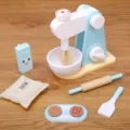 Set di gioco per mixer da cucina in legno per bambini con ciotola, latte, farina e accessori. - Frullatore / Beige Blu
