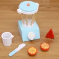 Set Giocattolo Frullatore in Legno Cucina Bambini Gioco di Ruolo Mini Elettrodomestico - Spremiagrumi / Beige Blu