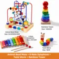 Wooden bead maze toy set, early education Montessori learning toys for toddlers and kids. - Bead Maze, Wiggle Worm, Xylophone and Rainbow Tower
