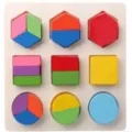 Holz geometrische Form Bruchteil Puzzle Brett, Montessori Frueherziehung Spielzeug. - Fraktionen Zwei & Drei