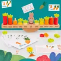 Kids wooden balance scale math toy educational Montessori counting blocks rabbit numbers flashcards - Rabbit Balance Counting Toy
