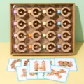Wooden educational interlocking building blocks toy set with puzzle challenge cards for kids. - Natural Wood Color