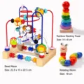 Wooden baby bead maze toy set with rainbow stacking tower and twisting worm for early education. - Animal 3-Wire Bead Maze, Wiggle Worm and Rainbow Tower
