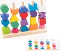 Kinder Holz Geometrische Form Sortier Stapel Puzzle Spielzeug Set mit bunten Karten - Kleines 5-Säulen-Stapel- und Auffädelspielzeug