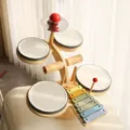 Multifunctional wooden drum set toy for children, percussion instrument with xylophone. - Multifunctional Wooden Drum Set