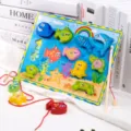 Wooden magnetic fishing game toy for toddlers, early education marine animal puzzle set. - Standard Type
