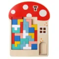 Wooden Tetris puzzle board toy for kids, creative mushroom shape early education learning logic game. - Mushroom