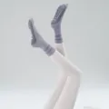Grey yoga grip socks for women, non-slip pilates fitness socks with rubber dots, mid-tube. - One Size / Hyacinth Purple