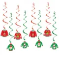 Christmas ugly sweater hanging swirls party decorations set, red and green colors. - 8 Pieces Sweater Theme Swirls (mys-0520-4)