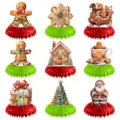 Christmas gingerbread man honeycomb centerpieces table decorations set for holiday party. - Honeycomb Ornament Style (J-0260) / 9 Pcs Pack