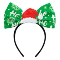 Christmas party decorative bow headband with mini Santa hat, perfect holiday hair accessory for kids and adults. - Green Snowflake Santa Hat Style (J-0612-4)