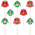 Christmas ugly sweater cake toppers party decoration set holiday festive supplies - 8 Pieces Centerpiece Sticks (L-00181)