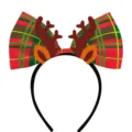 Christmas reindeer antlers headband with red and green plaid bow for holiday party dress up. - Plaid Antlers Style (J-0612-5)