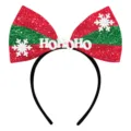 Christmas glitter bow headband red green holiday hair accessory for party dress up style - Red Green Sequin HoHoHo Style (J-0612-6)