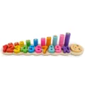 Wooden montessori number counting block set with colorful rainbow rings for kids learning. - Caterpillar Number Matching Board