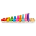 Wooden Montessori toy shape sorter and counting rings for toddlers early learning. - Caterpillar Geometric Logarithmic Board
