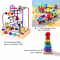Wooden bead maze, number pull train and rainbow stacking tower early education toy set. - Bead Maze, 11-Section Train & Rainbow Stacker