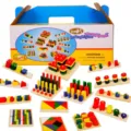 Montessori wooden educational toy set 14 pieces children early learning shape matching puzzle - 14-Piece Set