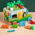 Wooden multi-functional carrot harvest and animal shape sorting activity toy car for kids. - Multifunctional Farm Early Education Toy Truck