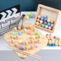 Wooden children educational clip bead game toy set with color matching logic board for kids. - BTE - Brain Games