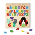 Wooden Alphabet Puzzle Board Educational Toy Multicolored Letters and Bug Shape Blocks - Uppercase Alphabet Insect Puzzles