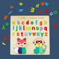 Wooden alphabet puzzle board for kids, early educational smart learning toy with colorful letters. - Lowercase Letter Animal Puzzles