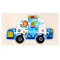 Wooden 3D puzzle toy for kids, children's early learning educational cartoon police car. - Police Car