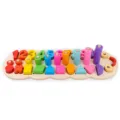 Wooden Montessori educational toy for kids, number and shape sorting math puzzle board. - Caterpillar 2-in-1 Logarithmic Board