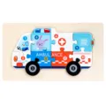Wooden 3d puzzle toy for kids toddler early education cognitive learning ambulance vehicle design. - Ambulance