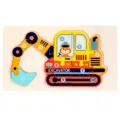 Wooden 3D puzzle board, kids educational toy, excavator shape with numbers for toddlers learning. - Excavator