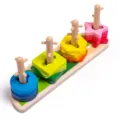 Wooden shape sorting toy geometric stacking blocks educational toy for toddlers kids. - Green