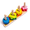 Wooden shape sorting toy for toddlers, educational geometric stacking puzzle blocks for kids. - Red