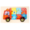 Wooden 3D fire engine jigsaw puzzle for kids, educational number matching toy for toddlers. - Fire Truck