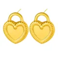 Gold heart lock stud earrings for women, stylish titanium steel jewelry, elegant gift. - Gold