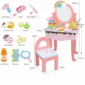 Ensemble de coiffeuse arc-en-ciel en bois pour filles avec chaise et accessoires. - Coiffeuse rose avec tabouret