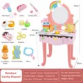 Ensemble de coiffeuse de maquillage en bois pour filles avec miroir, sèche-cheveux et accessoires. - Coiffeuse rose sans tabouret