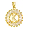 Gold-plated round letter K pendant necklace accessory with micro-paved white zirconia stones. - Letter K Style / Gold
