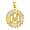 Gold plated copper micro paved round baguette zircon letter M pendant necklace accessory. - Letter M Style / Gold