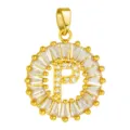 Gold-plated brass round letter P pendant necklace accessory with full white cubic zirconia stones. - Letter P Style / Gold