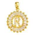 Exquisite Gold Paved Zircon Letter R Round Pendant Copper Necklace Fashion Accessory - Letter R Style / Gold