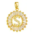 Gold Zirconia Letter S Pendant Charm Round Baguette Cubic Zirconia Necklace Jewelry Accessory - Letter S Style / Gold