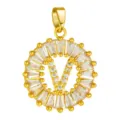 Gold Zircon Letter V Pendant Necklace Charm Micro Pave Copper Round Jewelry Accessory - Style Letter V / Gold