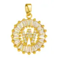 Gold-plated copper round micro-paved cubic zirconia letter W necklace pendant accessory. - Letter W Style / Gold